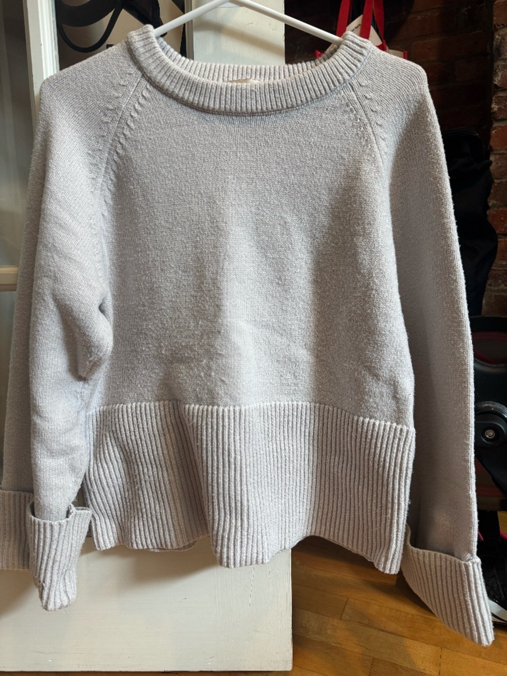 Industry Cream Ribbed Crewneck Sweater